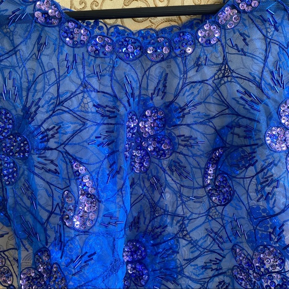 Blue Sequined Beaded See Through Top - Picture 4 of 6